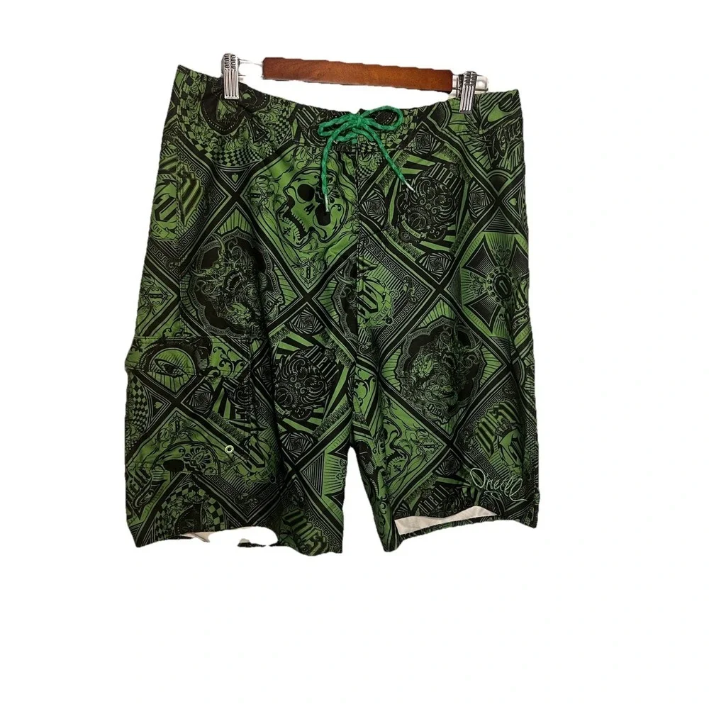 O'neill Men's‎ L Green Black Gothic Skull King Of Spade Logo Santa Clara Board